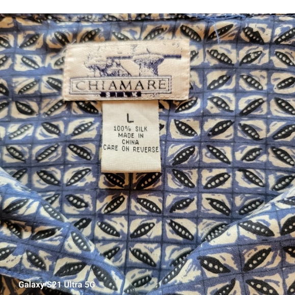 Chiamare Silk Men's Long Sleeve Button Up Shirt Blue Patterned Size L - Picture 4 of 4